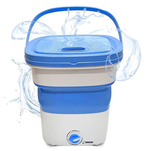 Pyle Portable Mini Lightweight Collapsible Bucket-Perfect for Camping, Travelling, Apartment, Dorm USA Brand-Pure Clean PUCWM33 Foldable Washing Machine, 1, Blue