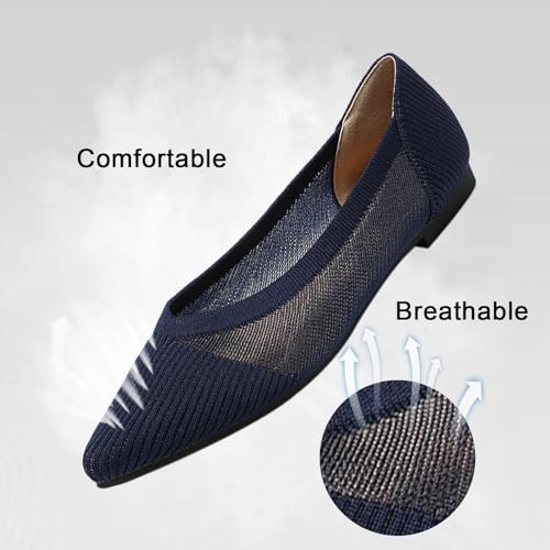 Image of TINGRISE Women's Flats Shoes Pointed Toe Knit Ballet Comfortable Dressy Mesh Flat