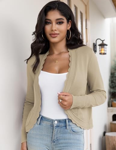 Image of OmicGot Women's Long Sleeve Cardigan Sweaters Open Front Cropped Bolero Shrugs for Dresses S-XL