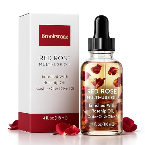 Brookstone Red Rose Multi-Use Essential Oil for Hair, Face & Body - Deep Floral Rose Aroma, Enriched with Rosehip, Castor & Olive Oils (4 fl oz / 118 mL)