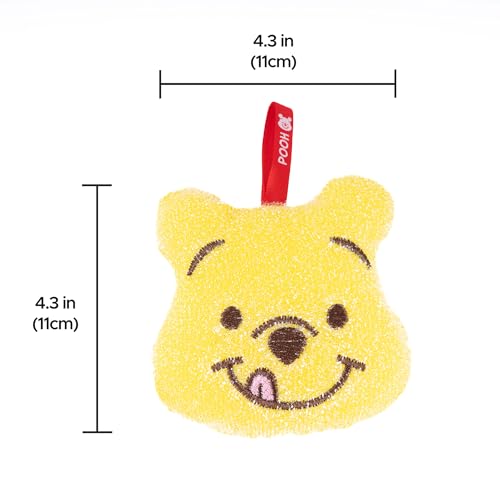 Image of Winnie-Bear-Pooh Sponge with Holder - Non-Scratch Shiny Dish Sponges, Multi-Purpose & Durable, Scrub Sponge for Cleaning Dishes, & Hard Stains | Size: 11 cm x 11 cm - 2 Packs