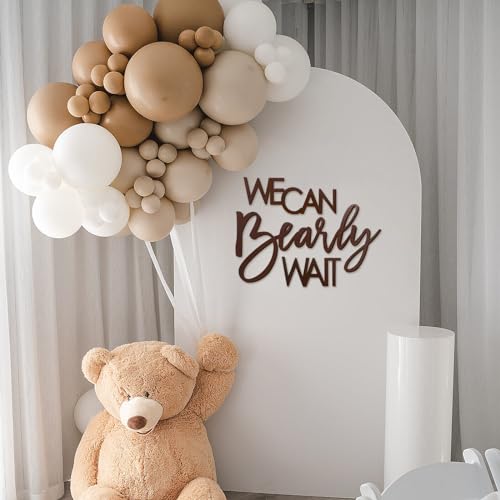 Image of We Can Bearly Wait Sign for Backdrop - Teddy Bear Themed Baby Party Banner Boy Girl Baby Shower Gender Reveal 1st Birthday Felt Letter Wall Decor Photography Background - Brown