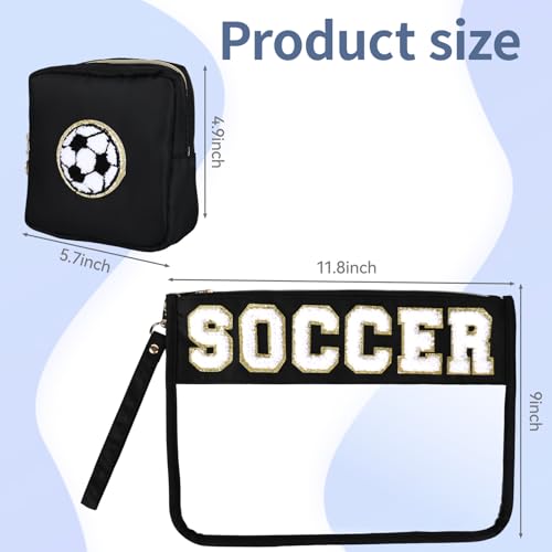 2 Pcs Soccer Gifts for Team,Cosmetics Bag PVC Clear Portable Make up Bag Organizer Purse,Waterproof Sport Zippered Toiletry Carry Pouch,Soccer Bags for Girls Her Friends Women2