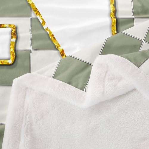 Image of Erosebridal Sage Green Checkered Fleece Blanket Twin 60 inchx80 inch Plaid Initial N Sherpa Blanket Personalized Monogram Fuzzy Plush Throw for Kids Boys Girls,Fashion Grids Gingham Decor for Bed Couch