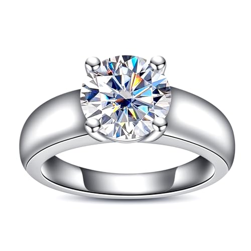 Moissanite Engagement Ring, 3CT D Color Solitaire Moissanite Rings 14K Gold Plated 925 Sterling Silver Moissanite Wedding Band Promise Rings for Women with Certificate