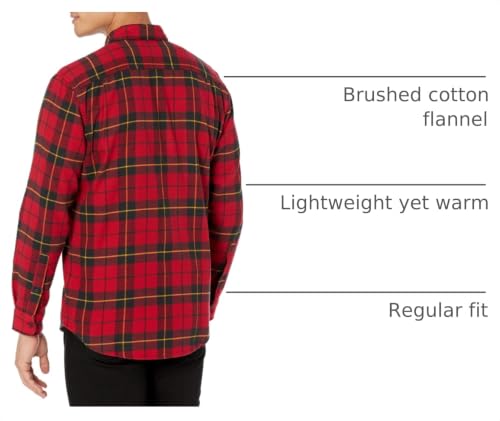 Image of Amazon Essentials Men's Regular Fit Long-Sleeve Flannel Shirt, Soft Brushed Cotton, Lightweight yet Warm