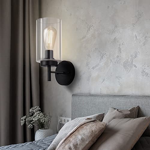 SISVIV Rétro Applique Murale Intérieur Vintage Lampe Murale Industriel Lampe de Mur Verre E27 pour Bar, Cuisine, Restaurant, Couloir, Salle de Bains Noir - Image 5