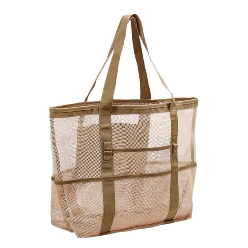 Outdoor Leisure Mesh Beach Bag, Large Capacity Polyester Hand Tote with Multi Pocket Design for Toys and Accessories Storage ﻿