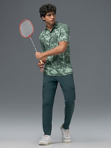 Image of TECHNOSPORT Mens Slim Fit All Over Print Half Sleeve Polo T-Shirt with UPF50+, Quick Dry for Regular Use