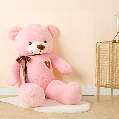 YunNasi Big Teddy Bear Stuffed Animal with Love Heart 31.5 Inch Giant Plush Toy Large Soft Doll for Kids Girls Girlfriend Pink - Thumbnail 2