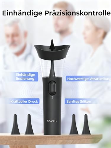 KAUGIC Ohrenschmalz Entferner - Manuelle Ohrenreiniger mit 7m Wasserspülung & 4 Silikonaufsätzen Ohren Hygiene mit integriertem Abwassertank, Ohrreiniger für die persönliche Hygiene zu Hause&unterwegs