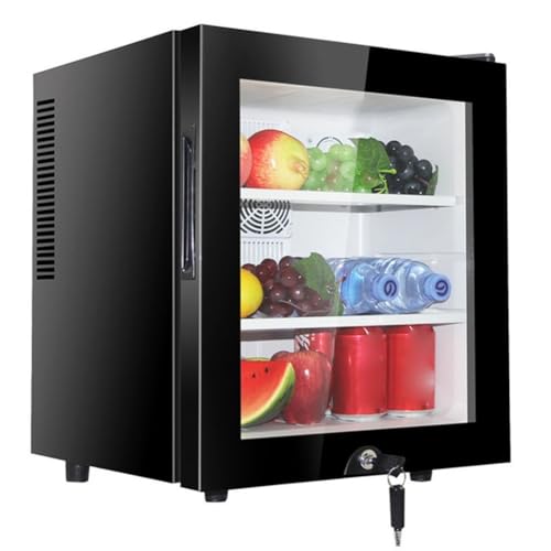 hxoity 30L Mini Nevera con Función De Enfriamiento Y Calor Refrigerador De Mesa Refrigerador Independiente Luz LED + Bloqueo Y Llave Ideal para Habitaciones Hoteles Y Casas De Huéspedes(Glass Door)