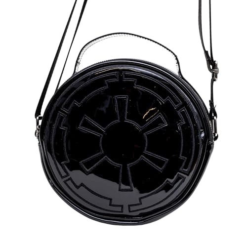 Star Wars Vegan Leather Round Crossbody Bag with Adjustable Straps, Galactic Empire Imperial Insignia Embroidered, Black2