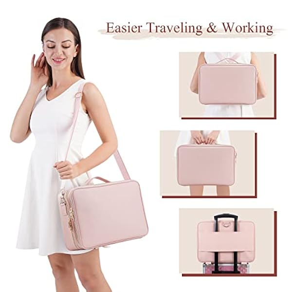 Beauty case da viaggio extra large con tracolla e scomparti divisori, rosa