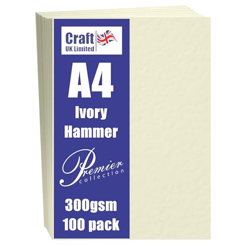 Colore - avorio Craft UK W122 - Cartoncino martellato, formato A4, confezione da 100 fogli, colore: Avorio