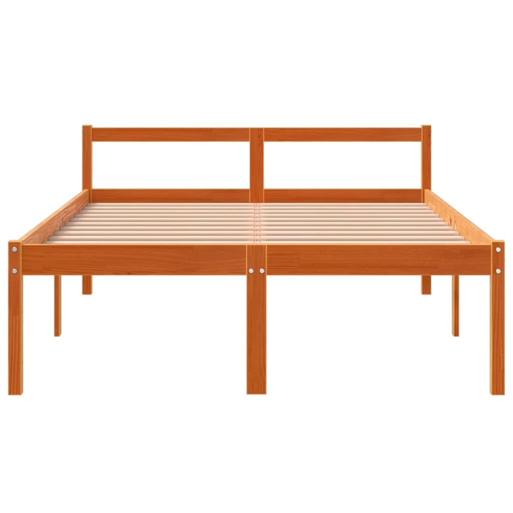 Massives Kiefernholz Seniorengerecht 120x190 cm Braun | Seniorenbett Wachsbraun 120x190 cm Massivholz Kiefer mit Kopfteil, 44 cm Einstiegshoehe, Stauraum unterm Bett, belastbares