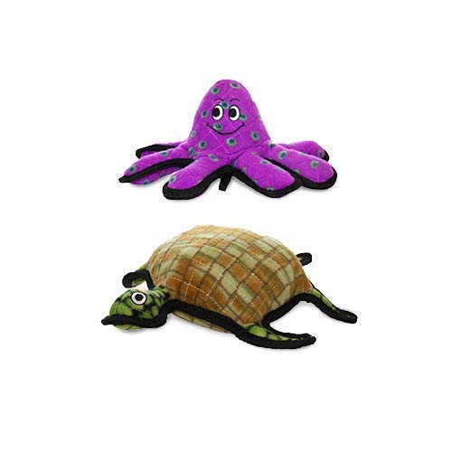 TUFFY -World's Tuffest Soft Dog Toy -Ocean Creature Octopus -Squeakers - Multiple Layers. Made Durable, Strong & Tough. Interactive Play (Tug, Toss & Fetch). Machine Washable & Floats. (Combo Pack)