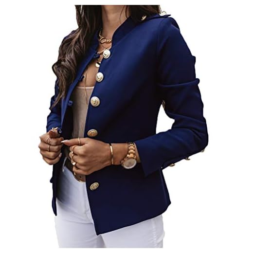 Onsoyours Mujer Blazers Abrigo Elegante Botón En La Parte Delantera Abrigo Largos Ajustados Chaquetas Traje Oficina Negocios Cuello Alto Ocio Blazer Azul M