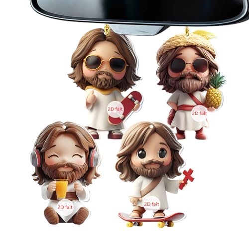 Jesús De Navidad | Elegante De Acrílico Jesús,4 Piezas Religiosa 2D Colgante para Coche Hogar Pared Fiesta Bolsa Puerta