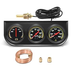 MH 2inch 52mm Triple Gauge Set, Oil Pressure Gauge(0-150PSI) Water Temperature (100°F-280°F) Ammeter (-60 to 60AMP) Car Auto 3 Gauge Cluster Set Kit