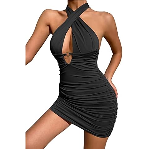 Zesoyne Women's Sexy Mini Dress with Halter Neck Cover