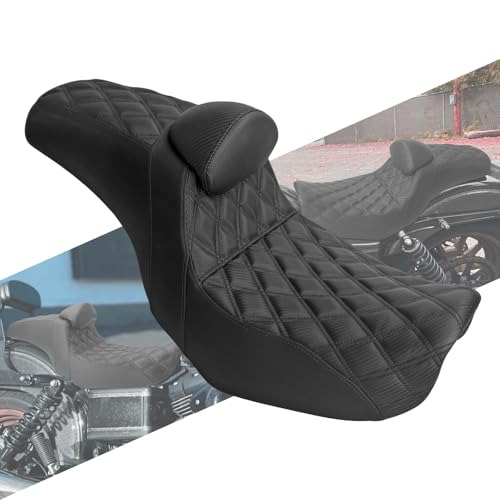 HCmotorku バイク シート タンデムシート ピリオンシート ダブルシート ツーアップシート クッション バックレスト付き PUレザー ロングシート ライダー 乗客 ハーレー ダイナ ストリート ボブ スーパー グライド ローライダー用 2006-2