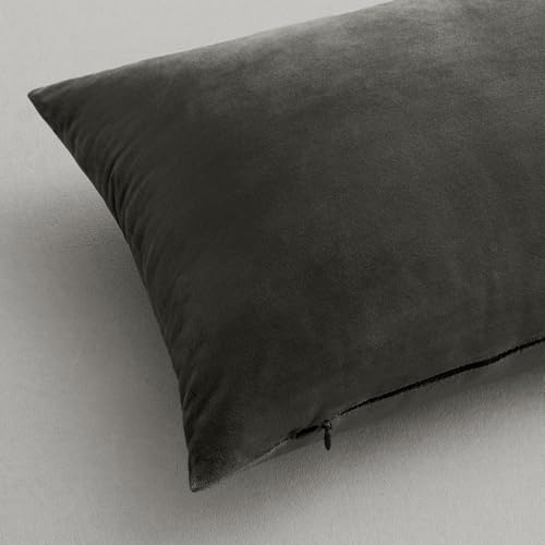 Image of MIULEE Pack of 2 Velvet Pillow Covers Decorative Square Pillowcase Soft Solid Cushion Case for Sofa Bedroom Car 12 x 12 Inch Dark Grey