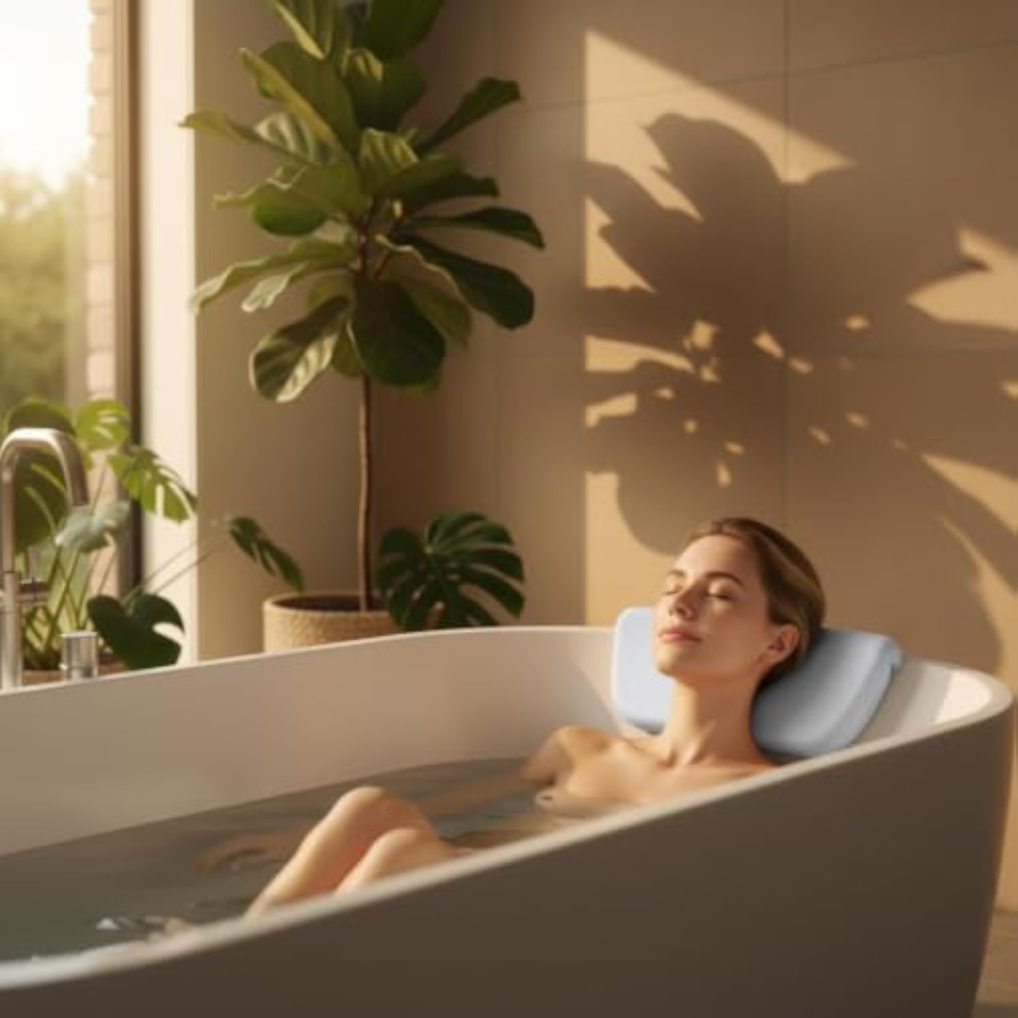 Bathtub Headrest Pillow Waterproof with Neck Support, Black