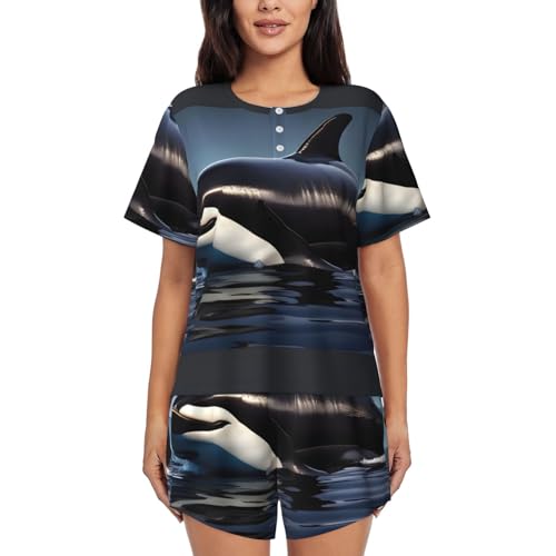 Pyjama orque femme ensemble deux pièces short et haut manches courtes col rond imprimé