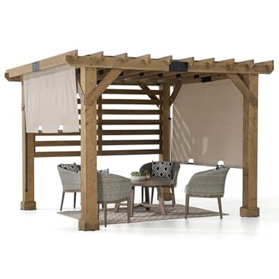 Sunjoy Cedar Pergola 10 x 11 ft. Wooden Hot Tub Pergola with Adjustable Canopy and Privacy Screen by SummerCove