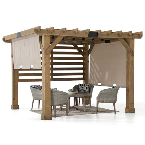 Sunjoy Cedar Pergola 10 x 11 ft Wooden Hot Tub Pergola with Adjustable Canopy and Privacy Screen by SummerCove