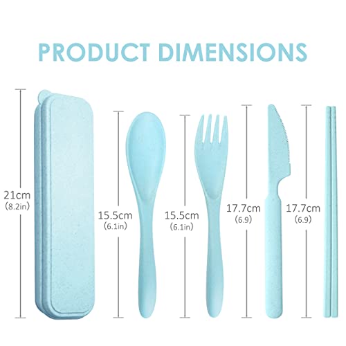 Teivio Reusable Portable Travel Utensils Silverware Knives Forks & Spoons Set Of 2 For Camping Travel Bpa Free Wheat Straw Plastic, Multi-Color With Storage Case, Service For 2 #TOP1