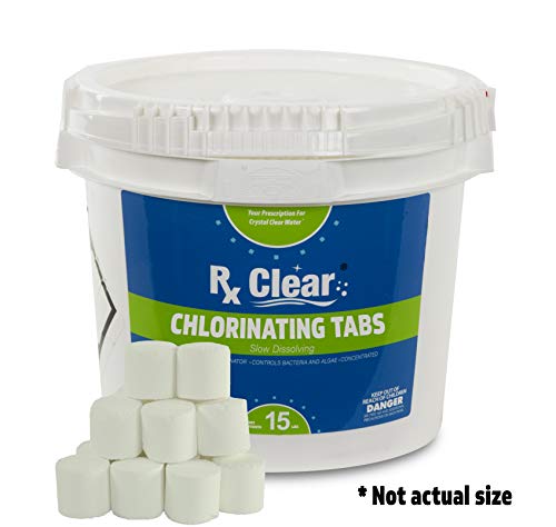 Rx Clear 1-Inch Stabilized Chlorine Tablets | Use As Bactericide, Algaecide, And Disinfectant In Swimming Pools And Spas | Slow Dissolving And Uv Protected | 15 Lbs #TOP2