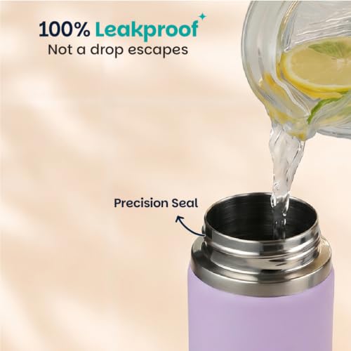 Image of Basil HydraRush Stainless Steel Insulated Kids Water Bottle for School, 600ml Leakproof Bottle with Carry Handle, Double Wall Vacuum Thermosteel Bottle for Sports, Travel & Outdoor Use | Classic Lilac