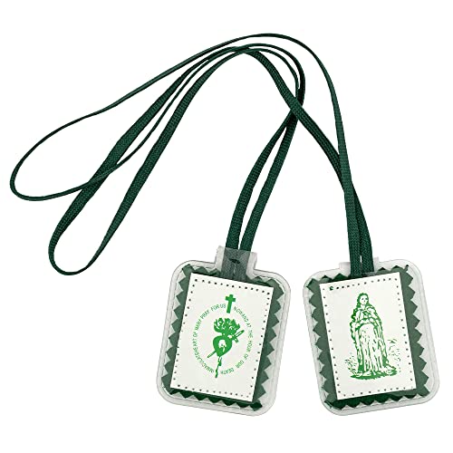 VILLAGE GIFT IMPORTERS Assorted Economy Scapulars | 100% Cloth Wool | 14 Different Scapular Necklaces | Affordable and Authentic | Christian Jewelry (Economy Green Scapular)
