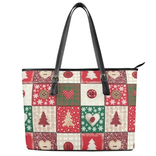 Image of Coldinair Christmas Leather Tote Bag for Women with Zipper Large Shoulder Tote Bag Shopping Casual Travel Bag Handbag Purse