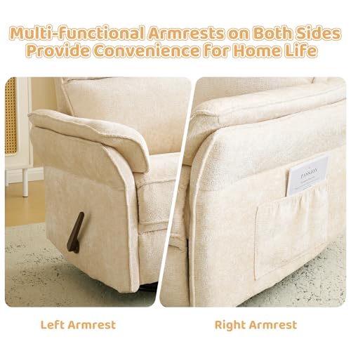 Image of Oversized Swivel Rocker Recliner with Adjustable Headrest, Rocking Chair Nursery with Overstuffed Armrest, Manual Recliner Nursery Chair for Living Room and Bedroom,Beige
