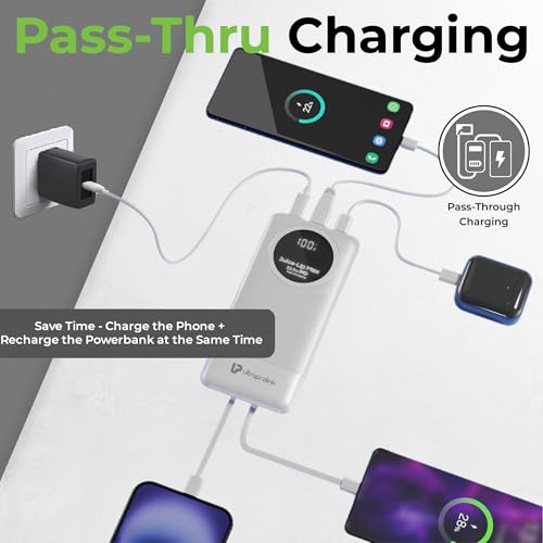 Image of UltraProlink Power Bank 10000mah Fast Charging|22.5W QC-PD -PPS Fast Charging Battery Bank|with USB-C & iPhone Cable|Digital Display|Power Bank for Tablets & Smartphones|Juice-Up Slim|UM1330