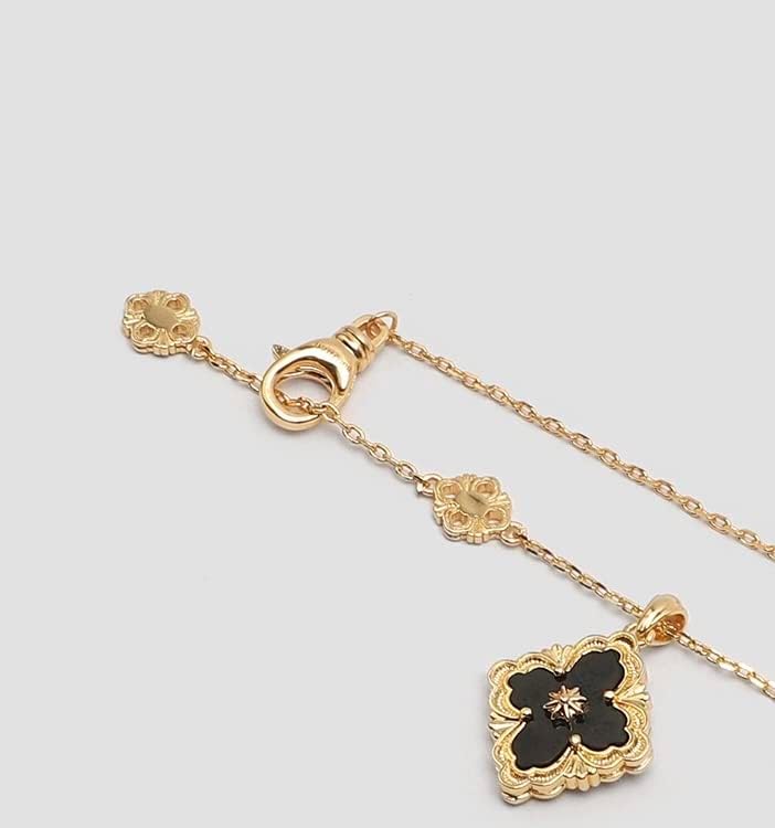 Gold Clover Necklace for Women, Double-Sided Pendant by 18K Gold-plated inlaid Natural Stone Pendant Necklace,Turquoise/Malachite/Black Onyx Stone/White Mother of Pearl,Jewelry Gift for Women - Image 2