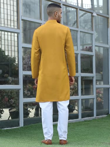 Image of KRAFT INDIA Men's Cotton Solid Kurta With Drawstring Pyjama Set