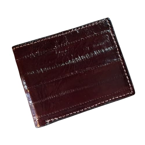 Yoder Leather Company Genuine Pacific Eel Skin Leather Bifold Wallet for Men, High-Shine Finish, 6 Card Slots, Brown