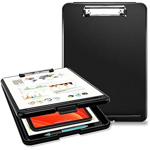 Pechor Clipboard A4, Clip Board Plastic with Storage, Nursing Clipboards Folder with Compartment Organizer, Writing Clip Boards Waterproof for Home School Office, Black Cover