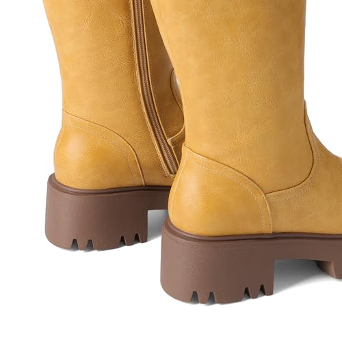 Image of DREAM PAIRS Knee High Boots, Comfortable Chunky Platform Round-Toe Side Zip Boots for Women