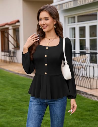 Bbonlinedress Womens Peplum Tops Long Sleeve Square Neck Dressy Casual Business Work Blouse3