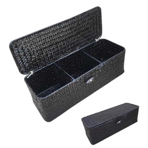 Zicobox Multi-Compartment Wicker Rattan Storage Basket with Lid - Rustic Home Organizer for Shelves, Home Storage,Toilet Paper, Snacks, and Toys