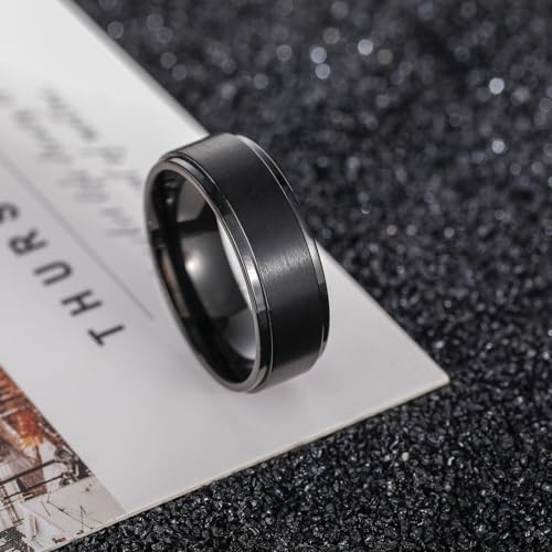 Bague de mariage en titane brossé haut de gamme et bords escalier - 3
