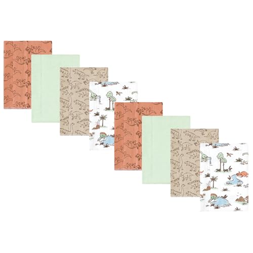 Hudson Baby Cotton Poly Flannel Burp Cloths Multipack, Dinosaur Adventures 8-Pack, One Size