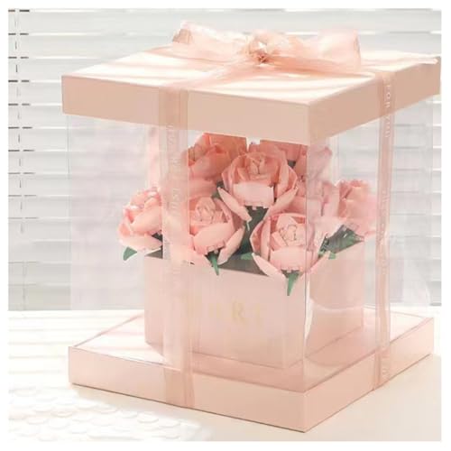 loyfreeyo 花 ブロックバラ フラワー 玩具け ブロックセット 部屋 ホーム オフィス 室内装飾 造花の誕生日 クリスマス ギフト大人 女性たち 女の子 母の日 バレンタインデー クリスマス 記念日 プレゼント積み木セット 永遠の花ギフト (ピンク