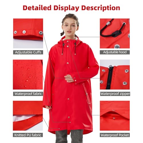 Raincoat for Women Waterproof Rain Jackets with Hooded Hiking Coat Outdoor Lightweight Windbreaker Hood Trench Coat3