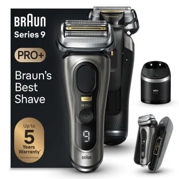 Braun Series 9 Pro+ - Estación de afeitar eléctrica (PowerCase), 9575 cc, metal precioso